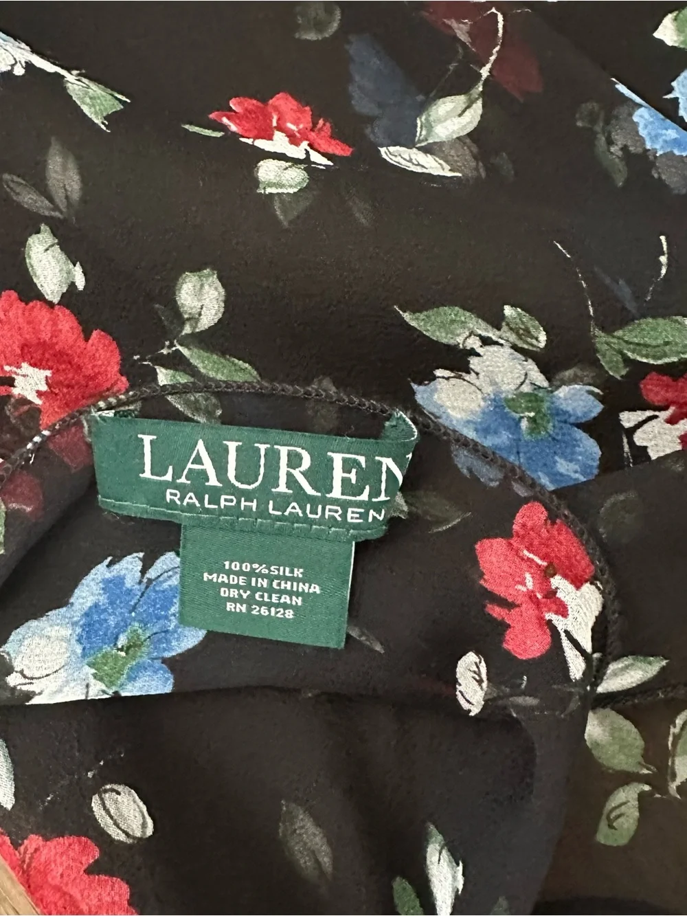 Vintage Ralph Lauren Ruffle Sheer Silk Floral Oblong Scarf Black Multicolor 64